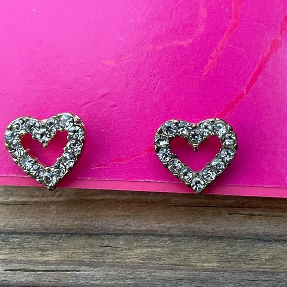 Betsey Johnson Earrings Valentines Day Gift Heart shape Earring Crystal Accent - Picture 2 of 12